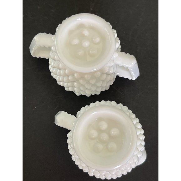 Fenton Creamer Sugar Hobnail Milk Glass Daisy Button Pattern 3" x 3.5" Vintage - Picture 4 of 5